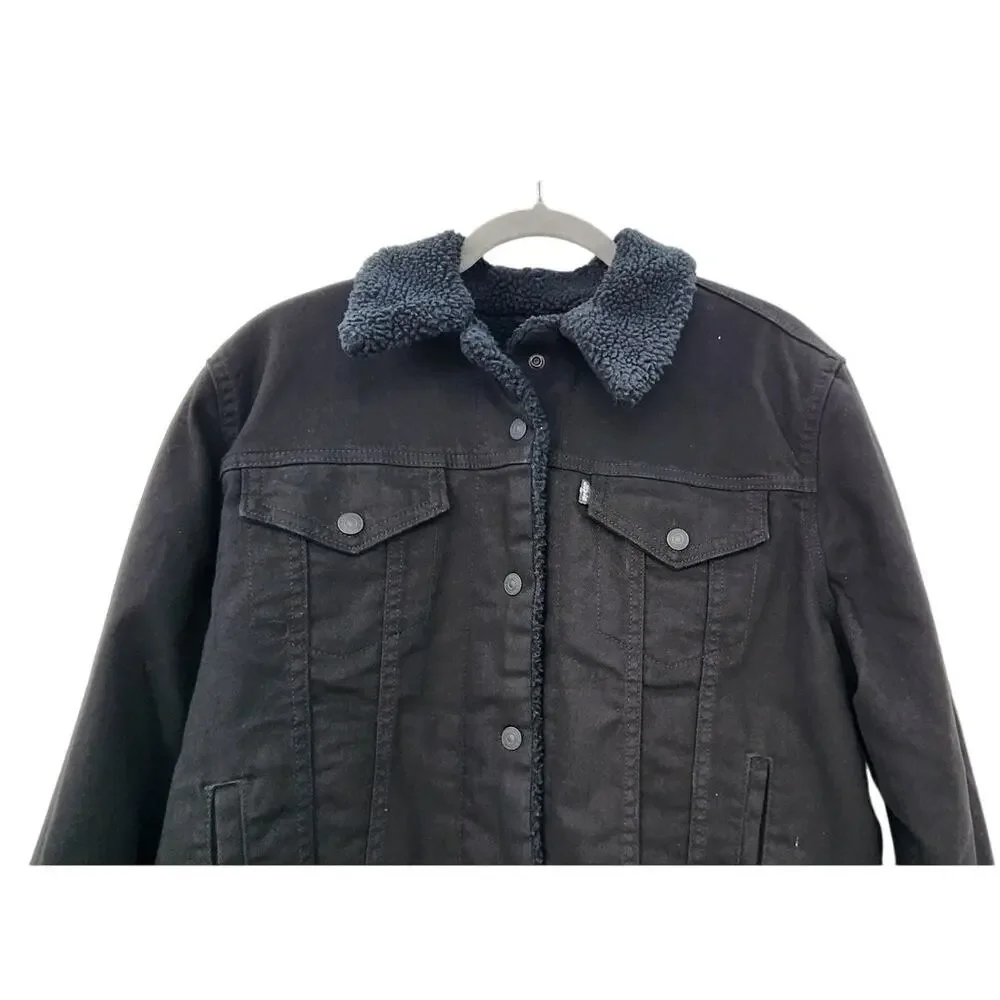 Men's‎ Levi's Black Sherpa Lined Trucker Jacket Size XL Black